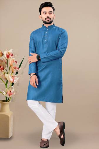 Rama cotton lining work straight men's kurta pyjama