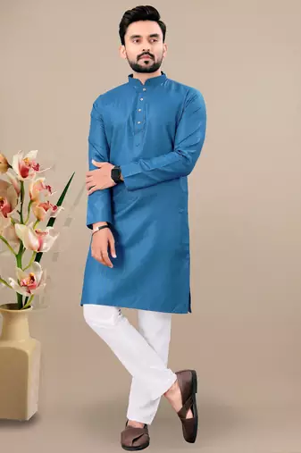Rama cotton lining work straight men's kurta pyjama