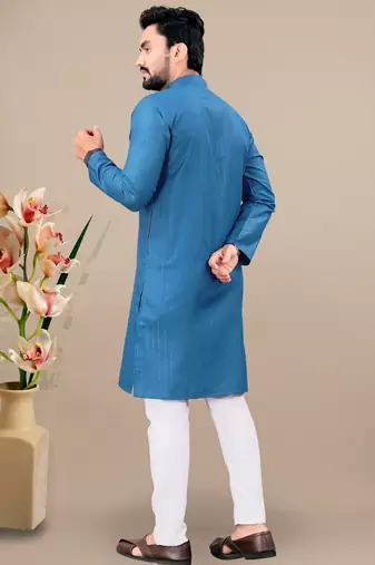 Rama cotton lining work straight men's kurta pyjama
