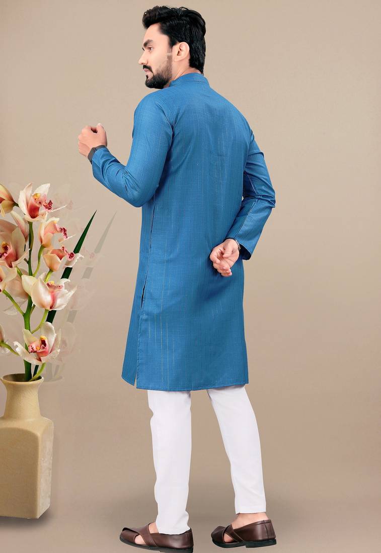 Rama cotton lining work straight men's kurta pyjama