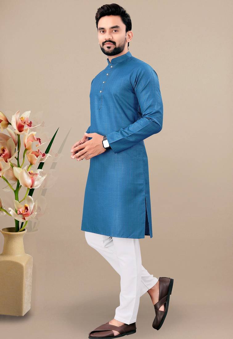Rama cotton lining work straight men's kurta pyjama