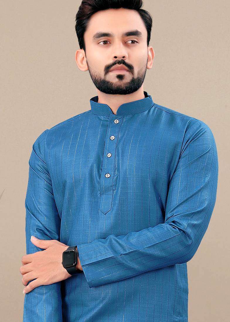Rama cotton lining work straight men's kurta pyjama