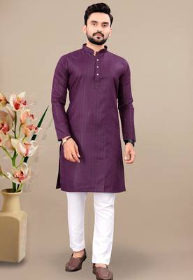 Wine cotton lining work straight men's kurta pyjama 1