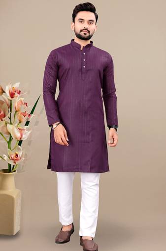 Wine cotton lining work straight men's kurta pyjama