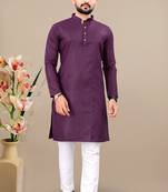 Wine cotton lining work straight men's kurta pyjama