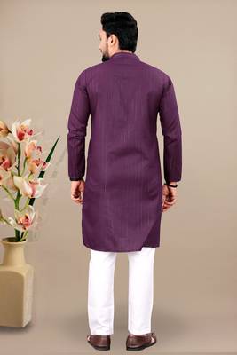 Wine cotton lining work straight men's kurta pyjama 3