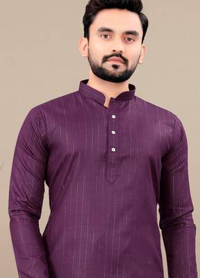 Wine cotton lining work straight men's kurta pyjama 4