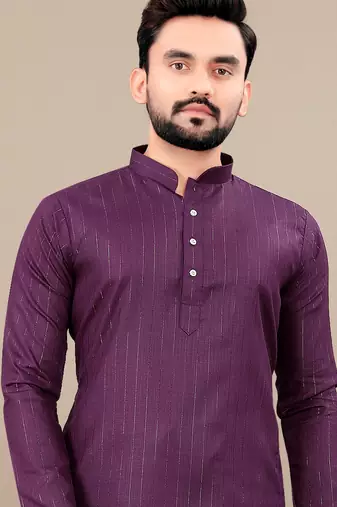 Wine cotton lining work straight men's kurta pyjama