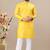Yellow cotton lining work straight men's kurta pyjama