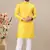 Yellow cotton lining work straight men's kurta pyjama