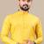 Yellow cotton lining work straight men's kurta pyjama