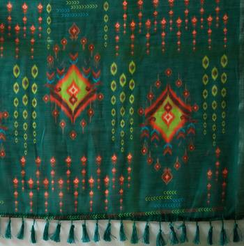 green linen cotton saree with digital patola print 5