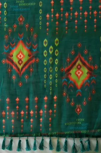 green linen cotton saree with digital patola print