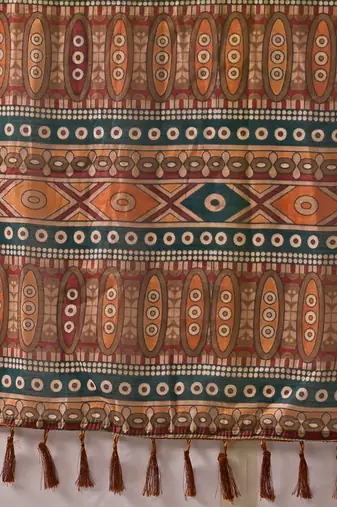 brown linen cotton saree with floral printed design
