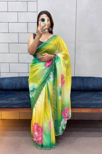 SOFT TABI ORGANZA FLOWER PRINT RICH WITH BLOUSE SET