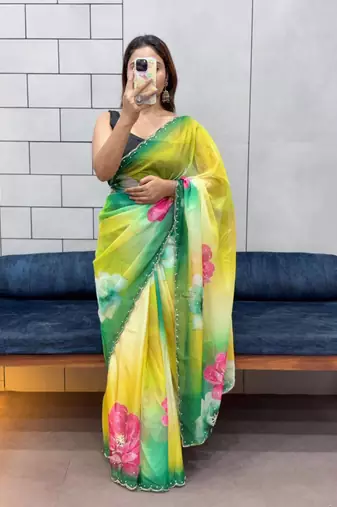 SOFT TABI ORGANZA FLOWER PRINT RICH WITH BLOUSE SET