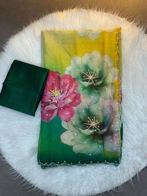 multicolor organza saree with floral handwork design 5