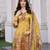 Mustard chinon chiffon floral printed a-line kurta with palazzo & printed dupatta