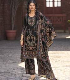 Black chinon chiffon floral printed a-line kurta with palazzo & printed dupatta