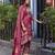 Magenta chinon chiffon floral printed a-line kurta with palazzo & printed dupatta