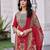 Red chinon chiffon abstract printed straight kurta with palazzo & printed dupatta