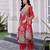 Red chinon chiffon abstract printed straight kurta with palazzo & printed dupatta