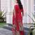 Red chinon chiffon abstract printed straight kurta with palazzo & printed dupatta