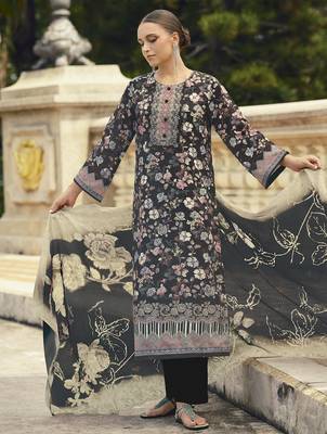 black lawn cotton embroidered dress material 1