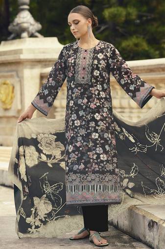 black lawn cotton embroidered dress material