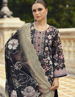 black lawn cotton embroidered dress material 2