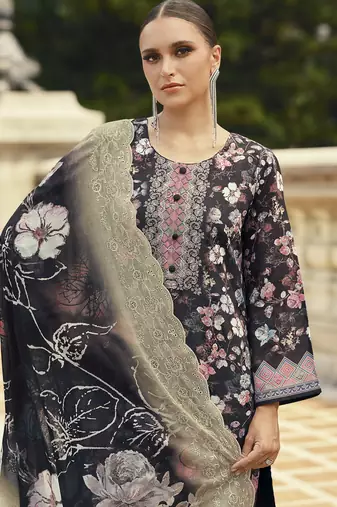 black lawn cotton embroidered dress material