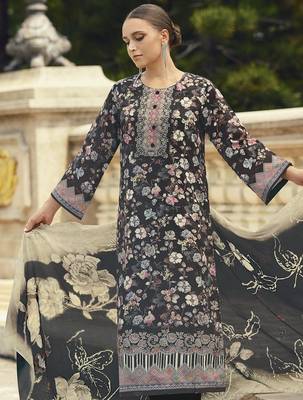black lawn cotton embroidered dress material 3
