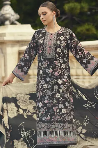 black lawn cotton embroidered dress material