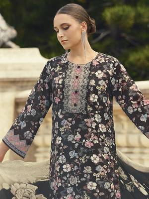 black lawn cotton embroidered dress material 4