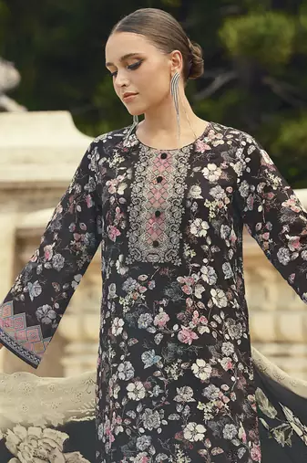 black lawn cotton embroidered dress material