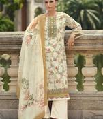 cream lawn cotton embroidered dress material