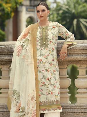 cream lawn cotton embroidered dress material 3