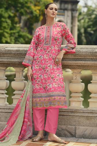 pink lawn cotton embroidered dress material