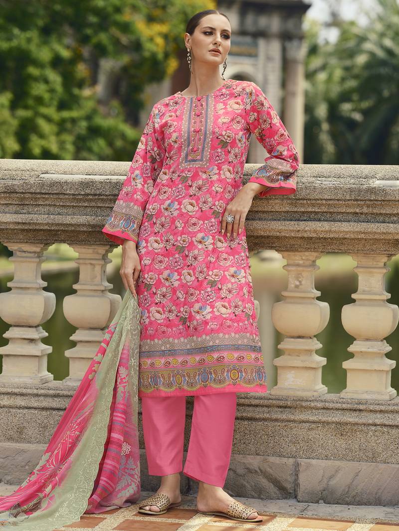pink lawn cotton embroidered dress material