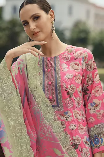 pink lawn cotton embroidered dress material