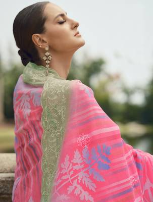 pink lawn cotton embroidered dress material 3