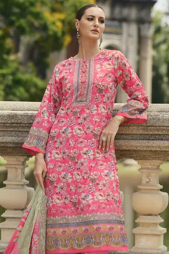 pink lawn cotton embroidered dress material