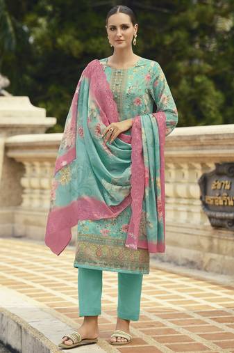turquoise lawn cotton embroidered dress material
