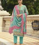 turquoise lawn cotton embroidered dress material