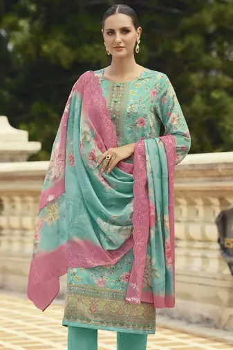 turquoise lawn cotton embroidered dress material