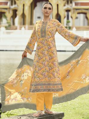 mustard lawn cotton embroidered dress material 1