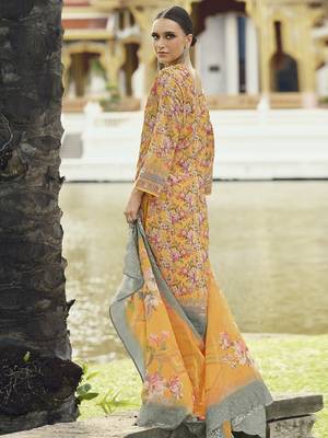 mustard lawn cotton embroidered dress material 3