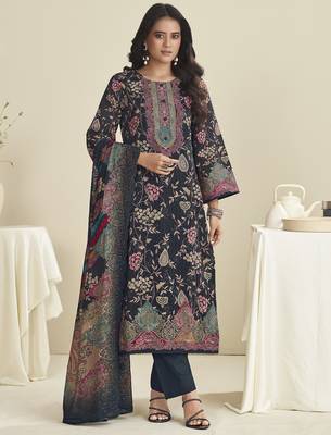 black lawn cotton embroidered dress material 1