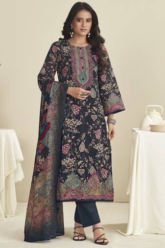 black lawn cotton embroidered dress material