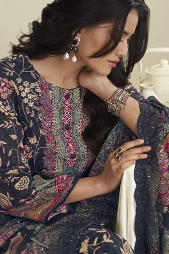 black lawn cotton embroidered dress material